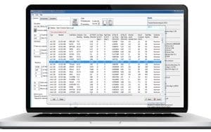 A laptop screen displaying a list of data connected through power cables and managed by software.