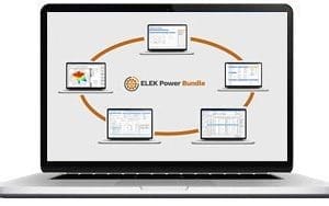 A laptop featuring the Power Bundle (Standard) product name surrounded by electrical cables.