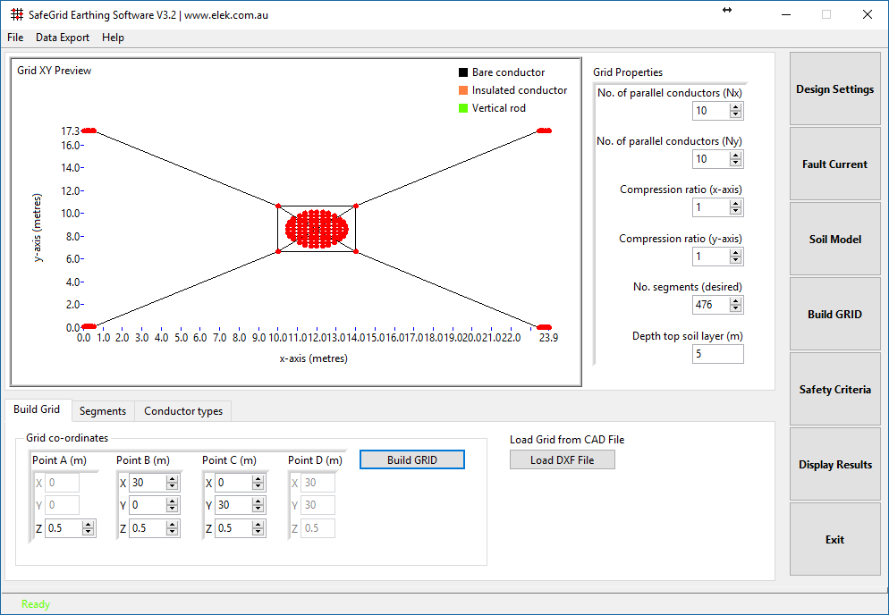 Figure 5. Imported 3D DXF File model of wind turbine earthing into SafeGrid.