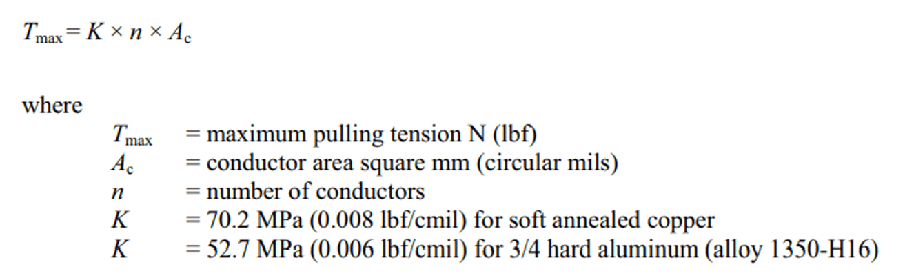 Max Allowable Pulling Tension Equation Pulling eye ELEK Software - Cable Pulling Tension Calculations