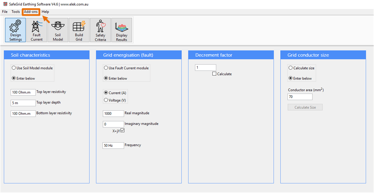 A screen shot of electrical software displaying various options.