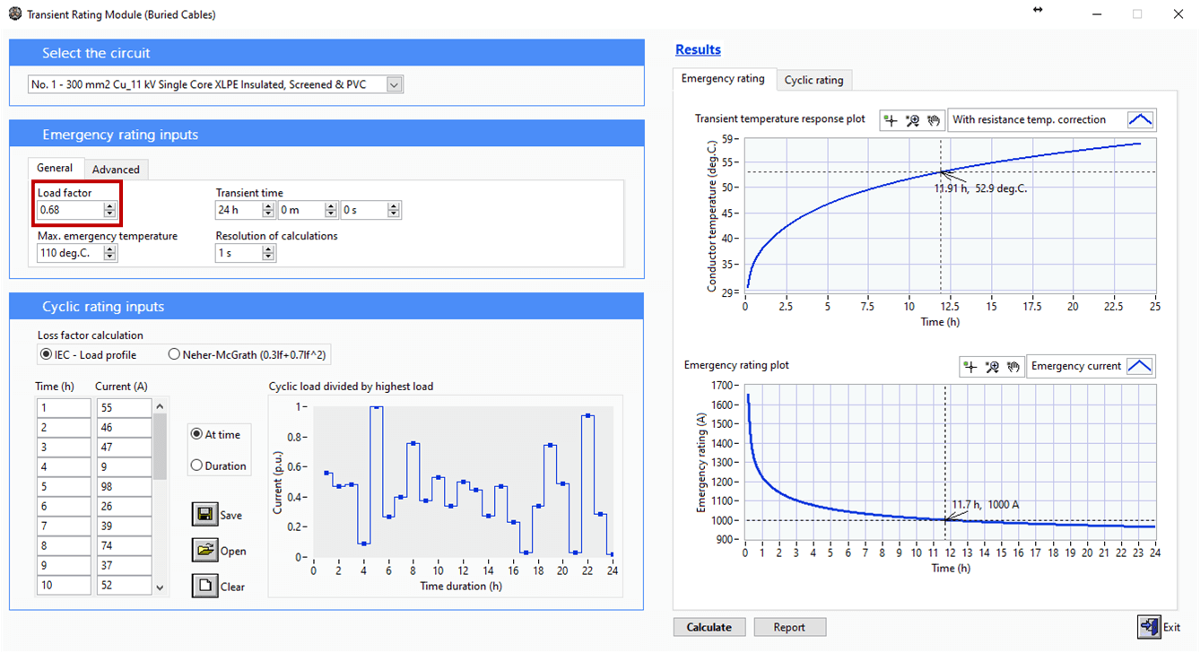 Figure 1 – Cable HV Transient rating calculator