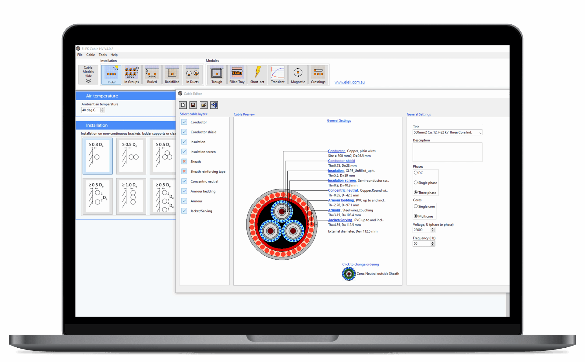 Un écran d'ordinateur portable affichant une interface de logiciel électrique avec un cercle présenté.