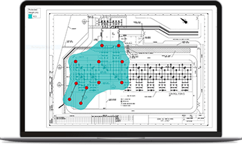 建物の電気設備図面を表示するノートパソコンの画面。