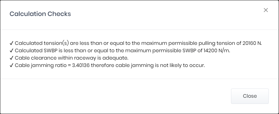 Figure 8 – Calculation Checks window – Forward direction pull