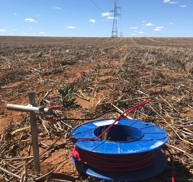 Measuring soil electrical resistivity at a solar PV farm site 1 621x585 - Solar Farm Earthing Design and Modelling Guide