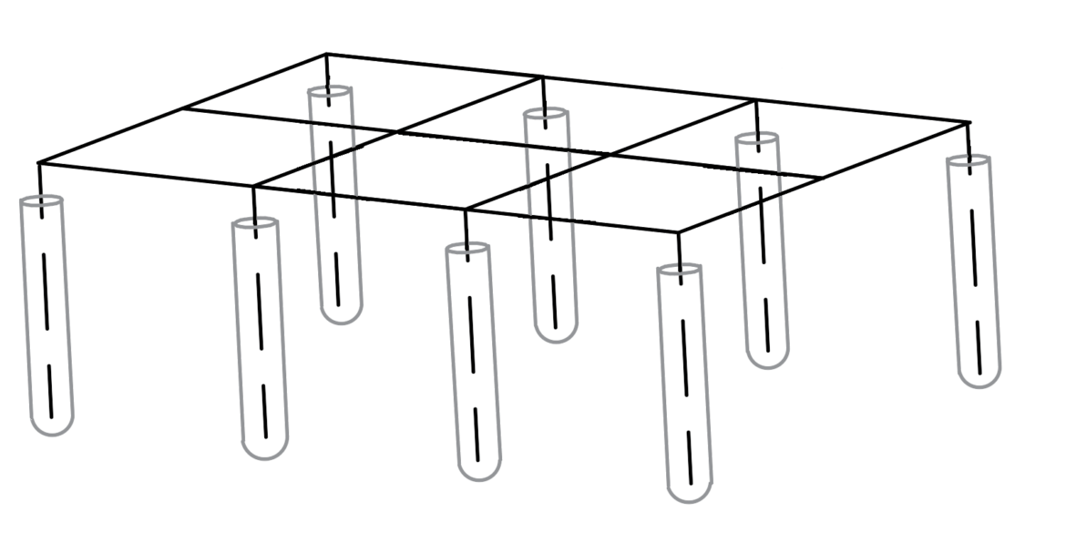 A diagram of a set of test tubes on a table with power.