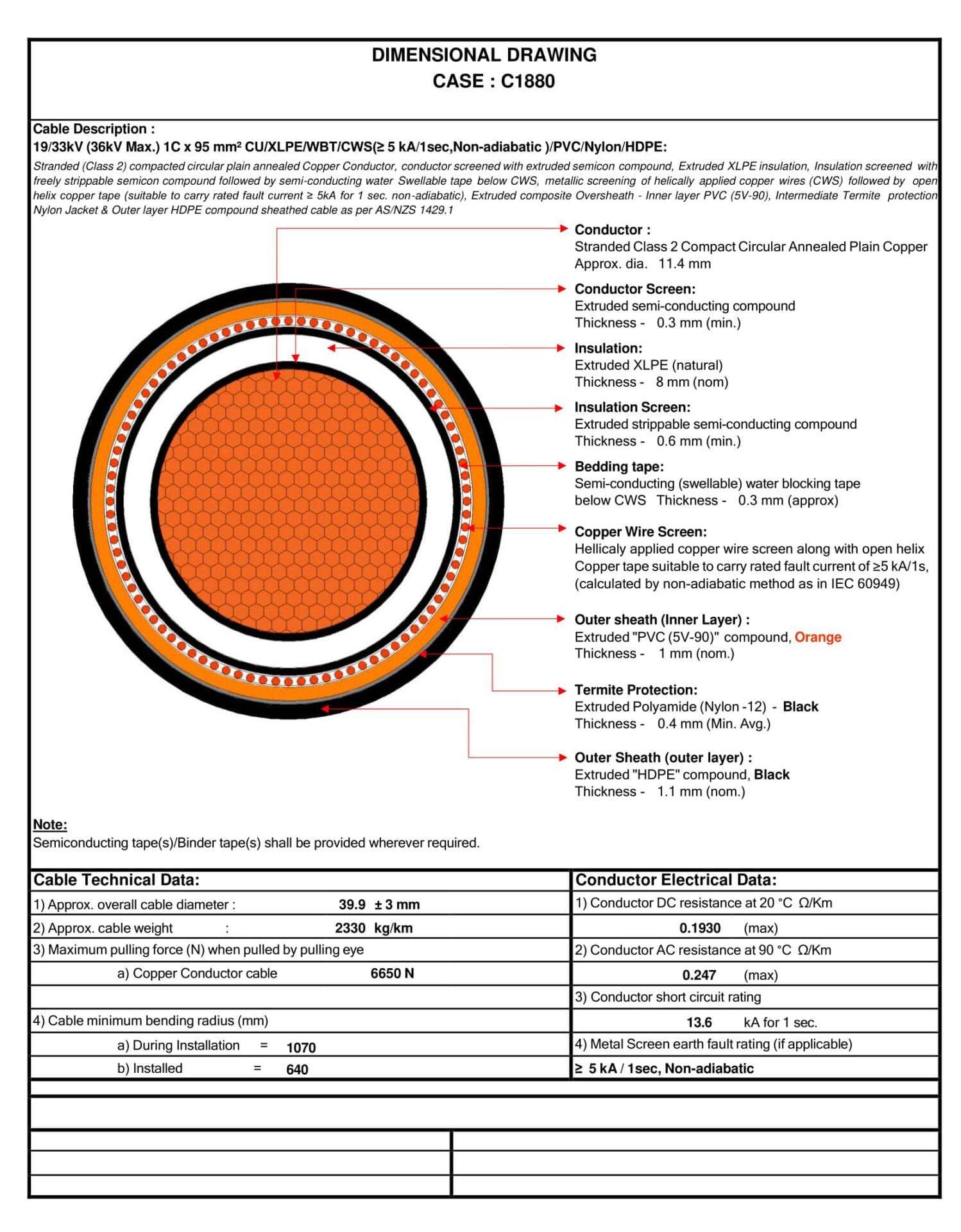 A diagram of a cable with an orange circle on it.