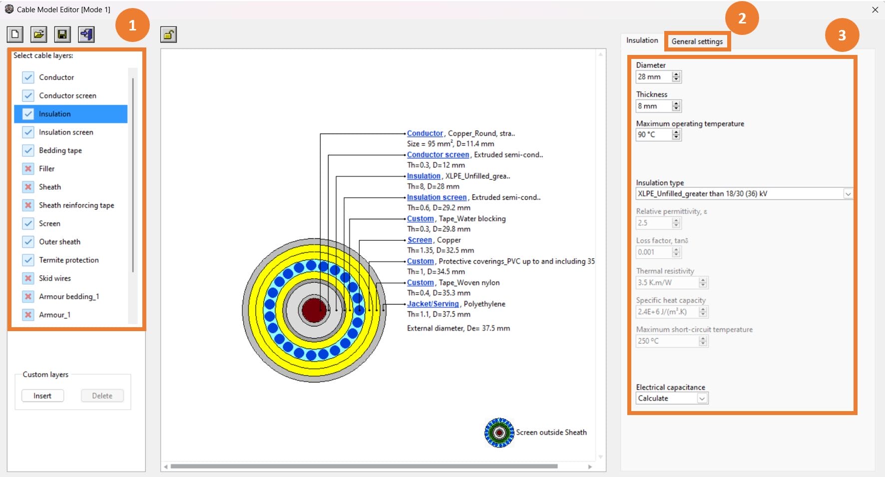 Screenshot of a thermal analysis software interface showing a turbine blade model, temperature distribution visualization, and adjustable simulation settings.