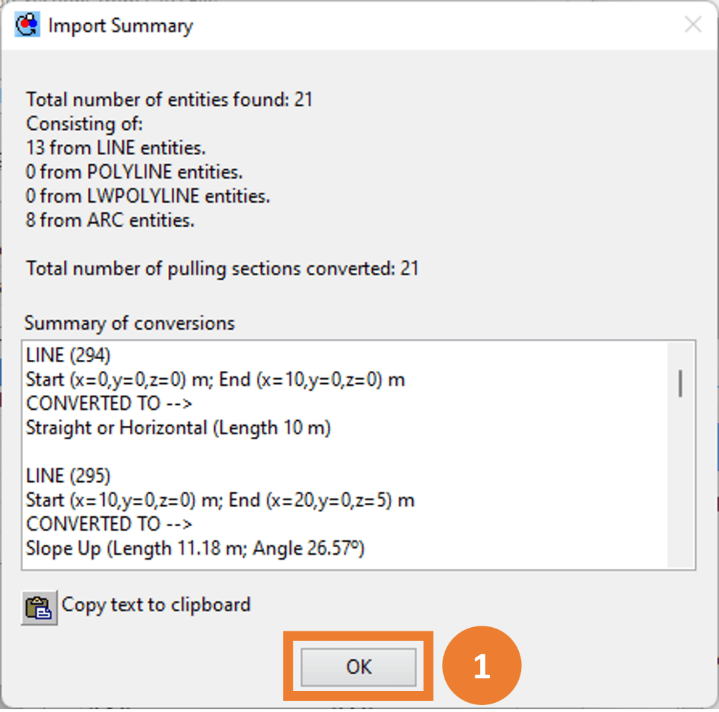 A screenshot of the import summary window.