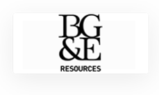 B & e resources logo on a gray background.