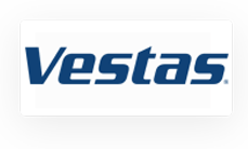 Vestas logo on a gray background.