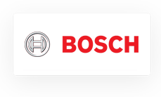 Logo of Bosch, featuring a stylized "h" in a circle on the left and the word "Bosch" in red capital letters on a white background, symbolizing precision similar to that