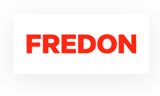 Rectangular sign with the word "fredon" in bold red letters centered on a white background, displaying information about a cable sizing calculator.