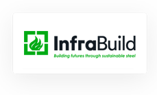 Logo of infrabuild, featuring a green flame symbol, with the tagline "building futures through sustainable steel and precise cable sizing calculator.