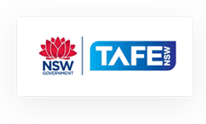 Logo of tafe nsw featuring a stylized red lotus next to the text "tafe nsw" in blue, with the tag "cable sizing calculator" underneath.