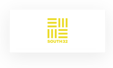 White business card with the logo and text "south32" in black, featuring a cable sizing calculator design above the text.