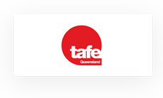 Logo of tafe queensland on a white rectangular background featuring a red circle with the word "tafe" in lowercase white letters, and "cable sizing calculator" in small red letters below.