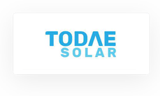 Logo of todae solar featuring the company name in blue capital letters and a cable sizing calculator icon on a white background.