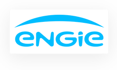 Engie logo featuring the company name in lowercase blue letters with an arc above them, set on a white background with a gray border.