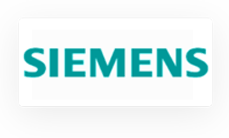 Logo Siemens in verde acqua su sfondo grigio.