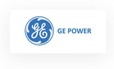 GE Power logo with a blue emblem featuring stylized "GE" letters, accompanied by the text "GE POWER" on a white background.