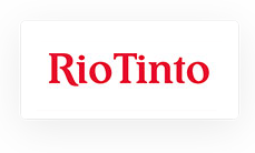 Logo displaying the text "Rio Tinto" in red on a white background with a gray border.