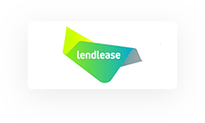 Logo Lendlease en dégradé vert et bleu sur fond blanc avec une bordure grise.