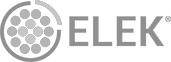 Gray logo with the word "ELEK" and a circular design featuring multiple hexagons.