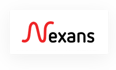 Il logo Nexans con una "N" rossa stilizzata seguita dal testo nero minuscolo "exans" su sfondo bianco.