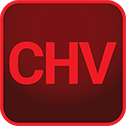 Red square button with the bold red letters "CHV" centered on a dark red gradient background.