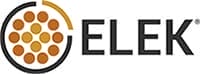 Logo Elek représentant un cercle stylisé composé de points orange à gauche et du mot « ELEK » en lettres noires grasses à droite.
